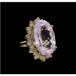 14KT Yellow Gold GIA Certified 37.12ct Kunzite and Diamond Ring