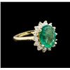 Image 1 : 3.14ct Emerald and Diamond Ring - 14KT Yellow Gold
