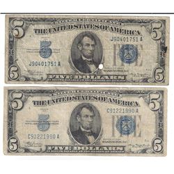 1934 $5 Silver Certificate Currency Lot of 2