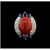 Image 2 : 14KT White Gold 12.90ct Coral, Sapphire and Diamond Ring