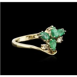 14KT Yellow Gold 0.92ct Emerald and Diamond Ring