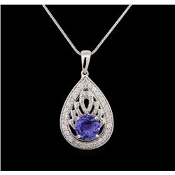 14KT White Gold 1.88ct Tanzanite and Diamond Pendant With Chain