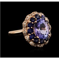 14KT Rose Gold 2.90ct Tanzanite, Sapphire and Diamond Ring