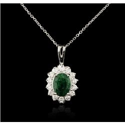 14KT White Gold 1.77ct Emerald and Diamond Pendant With Chain