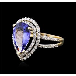 14KT Yellow Gold 3.19ct Tanzanite and Diamond Ring