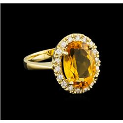 6.14ct Citrine and Diamond Ring - 14KT Yellow Gold
