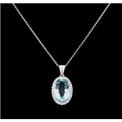 7.21ct Aquamarine and Diamond Pendant With Chain - 14KT White Gold