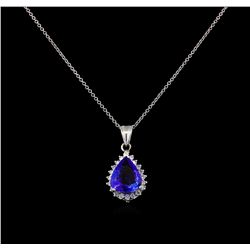 4.00ct Tanzanite and Diamond Pendant With Chain - 14KT White Gold