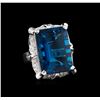 Image 1 : 34.56ct Blue Topaz and Diamond Ring - 14KT White Gold
