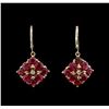 Image 1 : 6.42ctw Ruby and Diamond Earrings - 14KT Yellow Gold