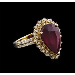 7.30ct Ruby and Diamond Ring - 14KT Yellow Gold