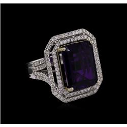 14KT Two-Tone 11.31ct Amethyst and Diamond Ring