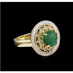 14KT Yellow Gold 2.09ct Emerald and Diamond Ring