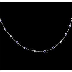 3.36ctw Blue Sapphire and Diamond Necklace - 18KT White Gold