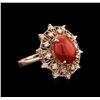 Image 1 : 14KT Rose Gold 2.82ct Coral and Diamond Ring