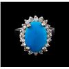 Image 2 : 5.37ct Turquoise and Diamond Ring - 14KT White Gold