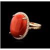 Image 1 : 14KT Rose Gold 20.41ct Coral and Diamond Ring