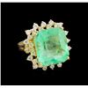 Image 1 : GIA Cert 14.44ct Emerald and Diamond Ring - 14KT Yellow Gold