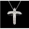 Image 2 : 1.76ctw Diamond Cross Pendant With Chain - 14KT White Gold