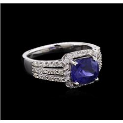GIA Cert 2.69ct Sapphire and Diamond Ring - 18KT White Gold
