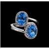 Image 2 : 4.56ctw Blue Topaz and Diamond Ring - 14KT White Gold