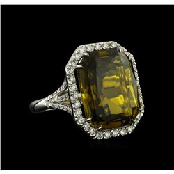 GIA Cert 18.23ct Alexandrite and Diamond Ring - 18KT White Gold