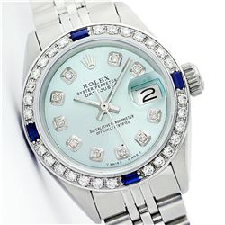 Rolex Stainless Steel Diamond and Sapphire DateJust Ladies Watch