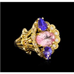 4.20ctw Multi Gemstone and Diamond Ring - 14KT Yellow Gold