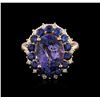 Image 2 : 14KT Rose Gold 5.94ct Tanzanite, Sapphire and Diamond Ring