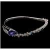 Image 1 : 2.27ct Tanzanite and Diamond Bangle Bracelet - 14KT White Gold