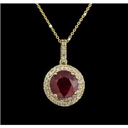 4.96ct Ruby and Diamond Pendant With Chain - 14KT Yellow Gold