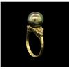 Image 4 : 0.30ctw Pearl and Diamond Ring - 14KT Yellow Gold