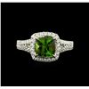 Image 2 : 1.76ct Green Tourmaline and Diamond Ring - 14KT White Gold
