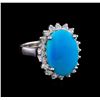 Image 1 : 4.92ct Turquoise and Diamond Ring - 14KT White Gold