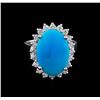 Image 2 : 4.92ct Turquoise and Diamond Ring - 14KT White Gold