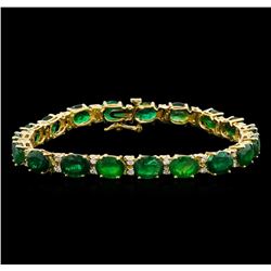 19.14ctw Emerald and Diamond Bracelet - 14KT Yellow Gold
