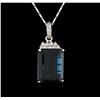 Image 1 : 14KT White Gold 31.80ct Topaz and Diamond Pendant With Chain