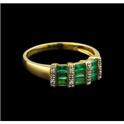 0.84ctw Emerald and Diamond Ring - 14KT Yellow Gold