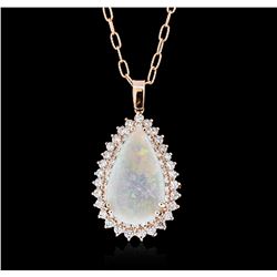 14KT Rose Gold 6.23ct Opal and Diamond Pendant With Chain