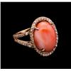 Image 1 : 7.78ct Coral and Diamond Ring - 14KT Rose Gold