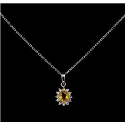 0.30ct Yellow Sapphire and Diamond Pendant With Chain - 14KT White Gold