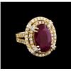 Image 1 : GIA Cert 6.38ct Ruby and Diamond Ring - 14KT Yellow Gold