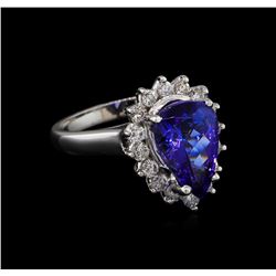 4.08ct Tanzanite and Diamond Ring - 14KT White Gold
