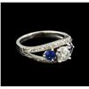 Image 1 : 0.95ctw Diamond and Sapphire Ring - 14KT White Gold