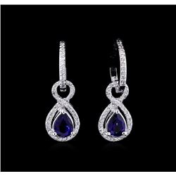 1.88ctw Blue Sapphire and Diamond Earrings - 14KT White Gold