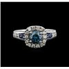 Image 2 : 1.23ctw Fancy Blue Diamond and Sapphire Ring - 14KT White Gold