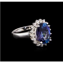 4.05ct Tanzanite and Diamond Ring - 14KT White Gold