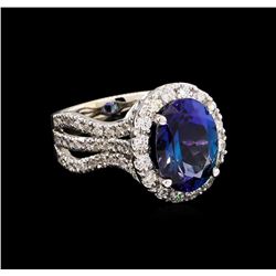 5.06ct Tanzanite and Diamond Ring - 14KT White Gold