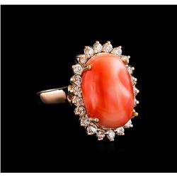 8.10ct Coral and Diamond Ring - 14KT Rose Gold