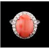 Image 2 : 6.50ct Pink Coral and Diamond Ring - 14KT White Gold